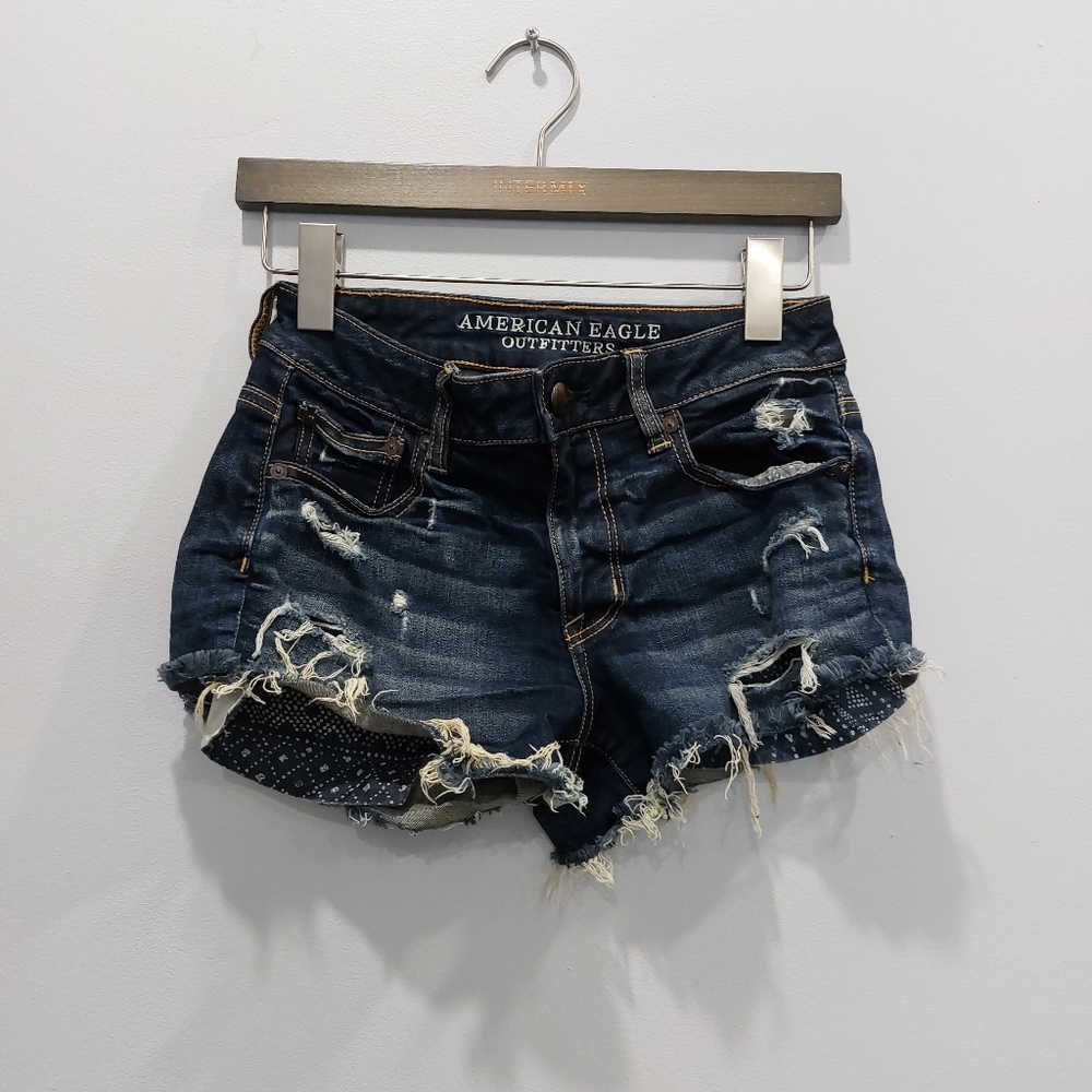 American Eagle Hi Rise Festival Distressed Denim Shorts Size 0